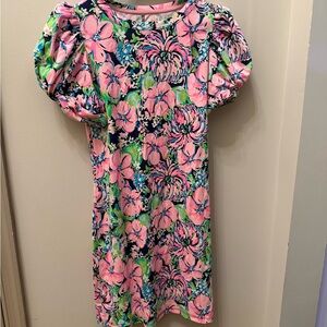 LILLY PULITZER Annabella Puff Sleeve Dress-Pink Blue Green Floral Size XS